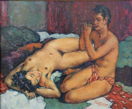 Georges Pierre GUINEGAULT - Painting - "LA FLUTE"