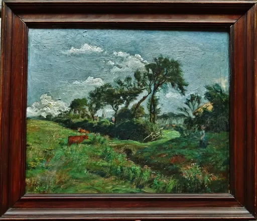 Georges GRIOIS - Painting - Campagne animée, Nord, côte d'Opale