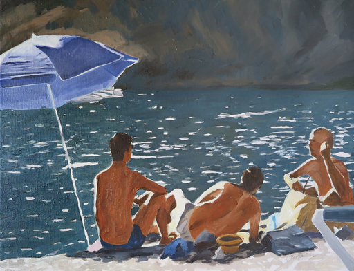 Karine BARTOLI - Painting - Beach 3 Personnages 