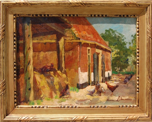 Anna KOPPENOL LEHMAN - Gemälde - Farmhouse with chickens