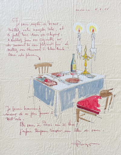 François CHAPELAIN-MIDY - Drawing-Watercolor - À table 