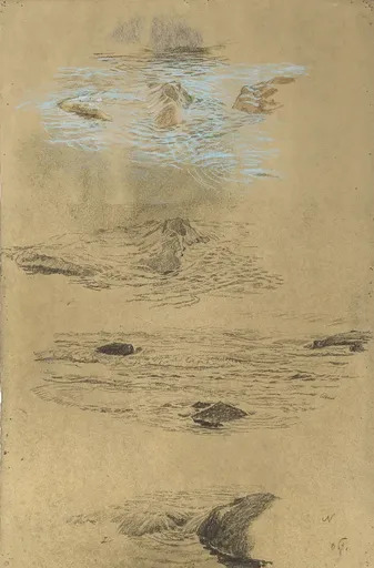 Otto GREINER - Drawing-Watercolor - Meeresstudie mit Felsen in Terracina