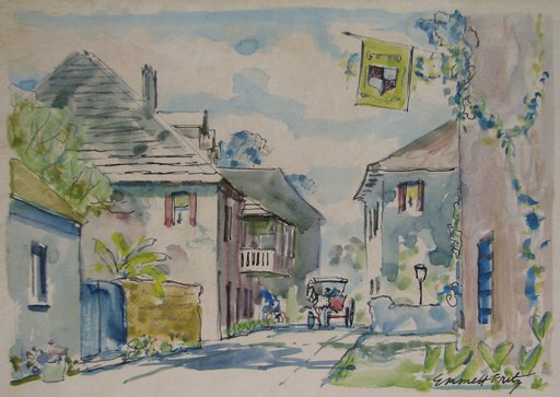 Emmett FRITZ - Dibujo Acuarela - "St. Augustine Street with Horse and Buggy"