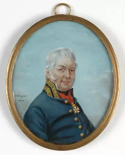 Hippolyte CHAPON - Drawing-Watercolor - "French General" large miniature, 1828