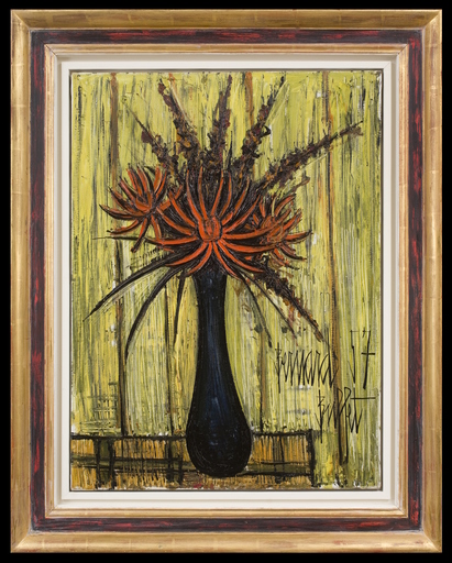 Bernard BUFFET - Painting - Bouquet de Fleurs sur Fond Jaune