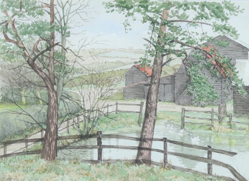 Bernard SLEIGH - Disegno Acquarello - A Gloucestershire Farm