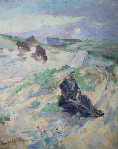 Raphael LEWISOHN - Pittura - La bergère sur la dune en Bretagne