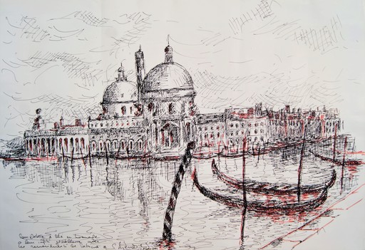 Serge MENDJISKY - Disegno Acquarello - Palais des Doges. Lagune  à Venise