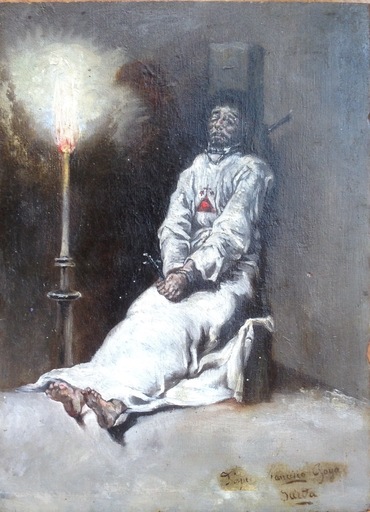 Francisco SARDA LADICO - Pintura - Garrote ! Garrot - D'après Francisco de Goya