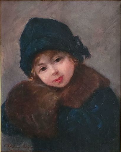 Clotilde CHRÉTIEN-COLOMBE - Gemälde - Petite fille au manchon