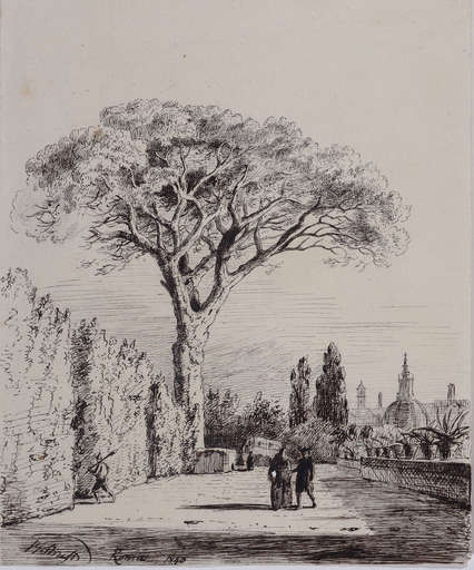 Jacob George STRUTT - Drawing-Watercolor - The Colonna Pine - Rome
