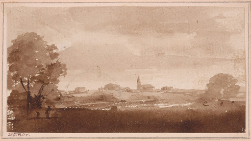 Laurent DEROY - Dibujo Acuarela - Romantical Landscape, 1820's