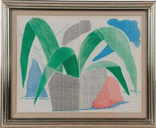 大卫•霍克尼 - 版画 - GREEN, GREY, & BLUE PLANT, JULY 1986