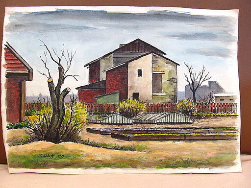 Walter KOHLHOFF - Disegno Acquarello - Schrebergarten mit Häusern