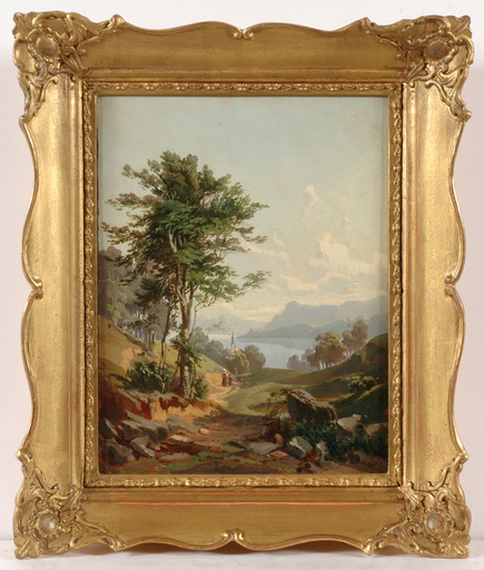 Max WOLF - Pintura - Max Wolf (1824-1901) "Alpine Lake View" oil painting
