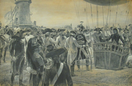 Richard Caton II WOODVILLE - Disegno Acquarello - The first War Ballon - French Army under General Jourdan