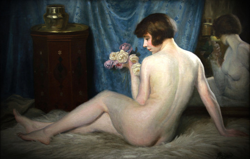 Maurice BRIARD - Gemälde - Modèle aux bouquet de roses