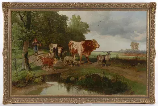 Gustav RANZONI - Painting - "Herd Coming Home", Oil