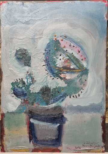 Karim ABU SHAKRA - Painting - Cactus on blue