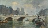 Frank Watson WOOD - Painting - PARIS -La CATHEDRALE NOTRE DAME depuis le pont ST MICHEL
