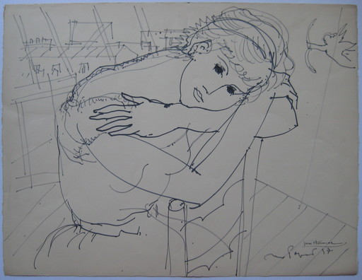 Max PAPART - Zeichnung Aquarell - DESSIN ORIGINAL AU FEUTRE 1957 SIGNÉ MAIN HANDSIGNED DRAWING