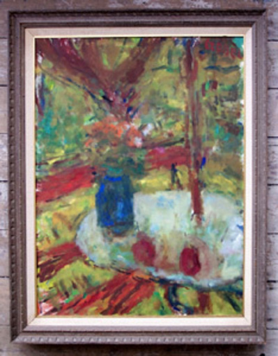 Bela Adalbert CZOBEL - Pintura - Still Life with Flowers and Two Apples