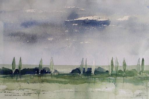 Peter J. KAUTZKY - Drawing-Watercolor - POPPELALLÉ, MARCHFELD