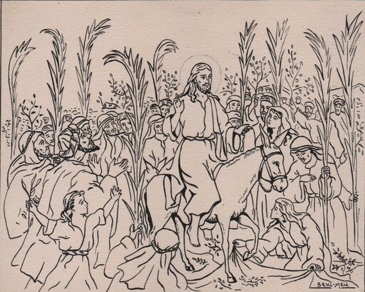 Angeles BENIMELLI - Drawing-Watercolor - Jesus on a donkey on the way to Bethlehem