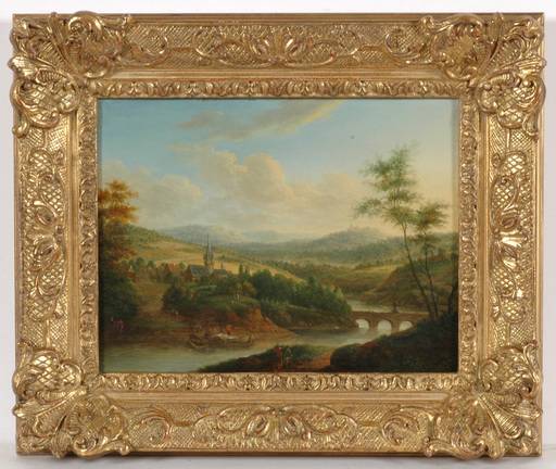 Christian Georg I SCHÜZ - Peinture - Christian Georg Schuetz (1718-1791) "Romantic riverscape" 