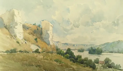 Émile APPAY - Zeichnung Aquarell - Bords de Seine près de Vernon