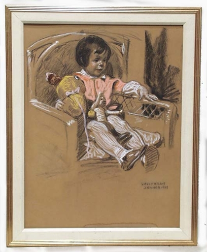 Valeri V.G. KRAUS - Drawing-Watercolor - "Little Girl with Teddybear" by Valerie Kraus 