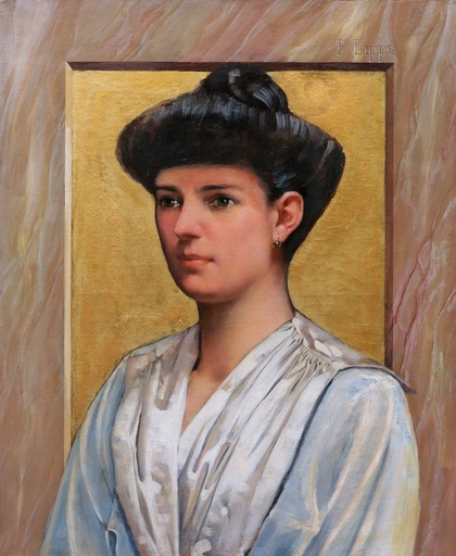 Paul LIPPE - Pittura - Portrait de femme en robe blanche
