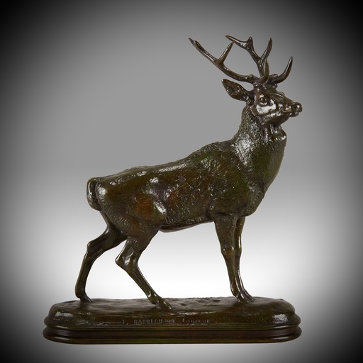 Antoine Louis BARYE - Miniature -  “Cerf qui Écoute” French Animalier Bronze by A L Barye