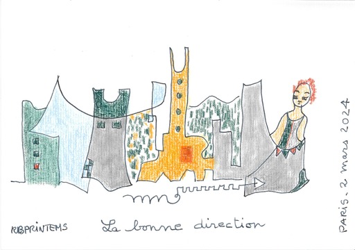 Reine BUD-PRINTEMS - Zeichnung Aquarell - "La bonne direction"