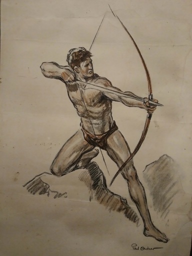 Paul ORDNER - Drawing-Watercolor - Tireur à l'arc