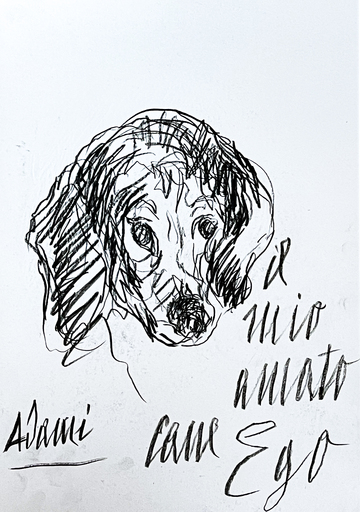 Valerio ADAMI - Drawing-Watercolor - Il mio amato cane Ego