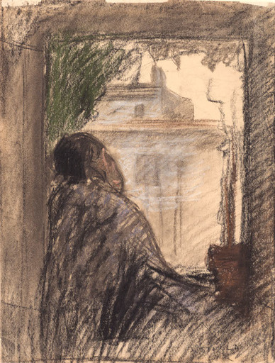 Joseph STELLA - Disegno Acquarello - Man seated at a window