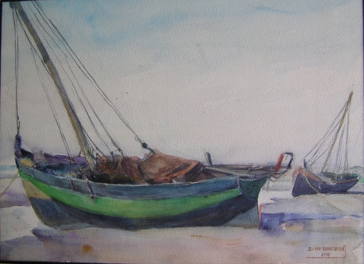 Jean-Baptiste GENECHTEN VAN - Drawing-Watercolor - La Panne - Boote am Meer