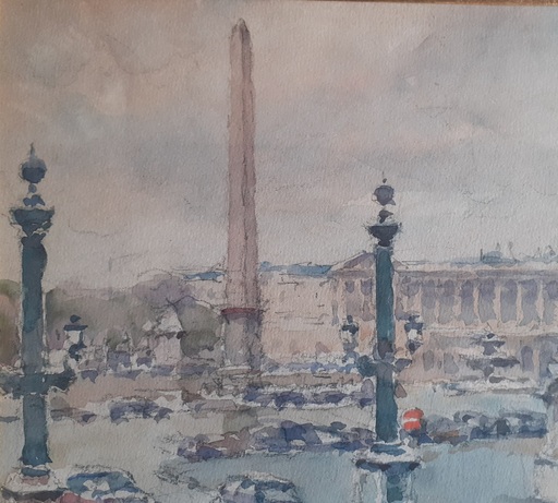 Jean NICOL - Drawing-Watercolor - PARIS Place De La CONCORDE 
