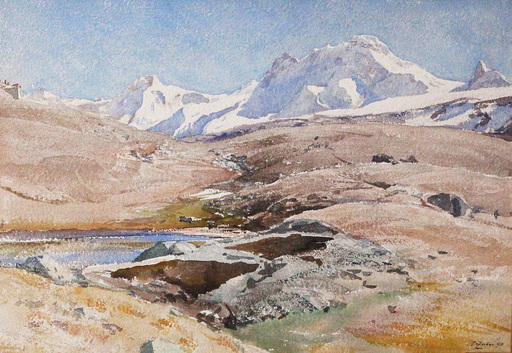 Henri ZUBER - Drawing-Watercolor - Massif des Ecrins, 1890