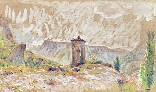 Edouard FER - Dibujo Acuarela - paysage D'annot
