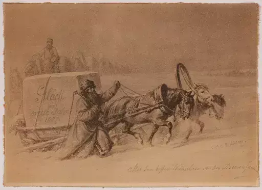 Wilhelm Amandus BEER - Disegno Acquarello - "Russian New Year 1887", Drawing