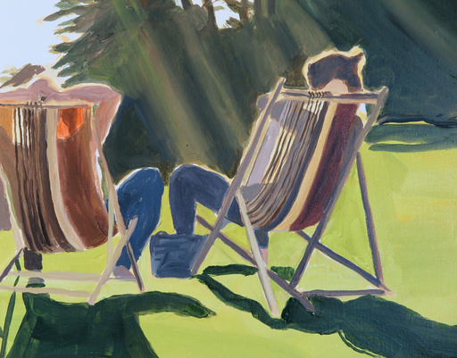 Karine BARTOLI - Painting - Chaises longues Bois de Boulogne