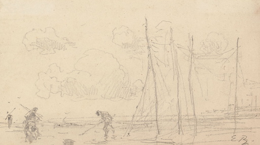 Eugène BOUDIN - Drawing-Watercolor - Fishermen