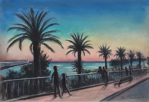Henri EISENBERG - Dibujo Acuarela - Marbella, Promenade