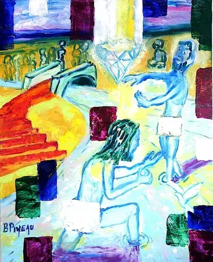 Bernard PINEAU - Painting - H251F25 Jésus baptisé