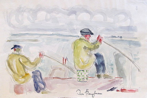 Ivo HAUPTMANN - Disegno Acquarello - #19699: 2 Angler an der Elbe.