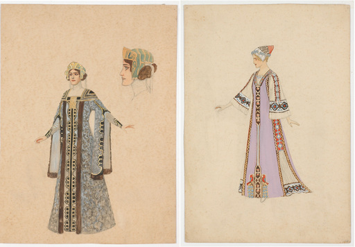 Rudolf HAFNER - 水彩作品 - "Two stage costume designs" watercolors, 1920s
