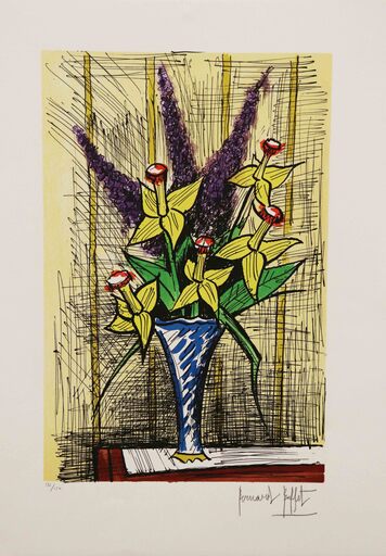贝纳•毕费 - 版画 - Bouquet de jonquilles et lilas