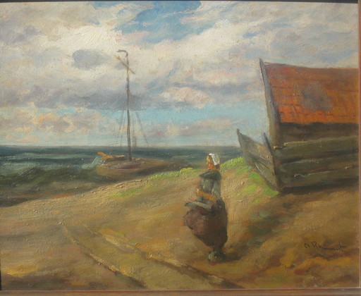 Adolf RHEINERT - Gemälde - Holländerin am Strand